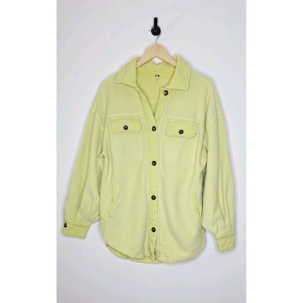 Free People Ruby Fleece Jacket Women's Size XS Yellow Green Oversized Shacket